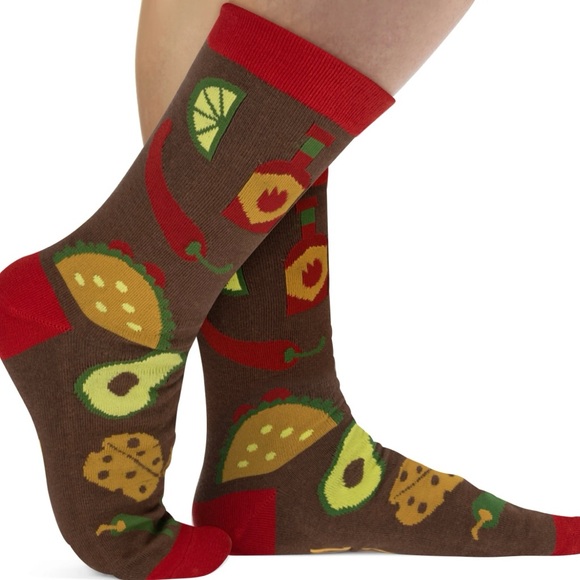 NWT Adult “Tacos” Brown & Red Socks O/S - Picture 3 of 6